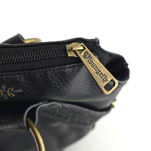 Loungefly Sugar Skull Day of the Dead Large Black Faux Leather Bag Pink Gold - Picture 6 of 16